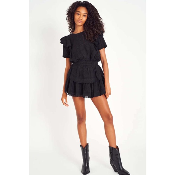 LoveShackFancy Natasha Mini Dress in Black Eyelet Ruffle Cotton size medium - Picture 1 of 16